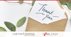 carlton staffing interview thank you note